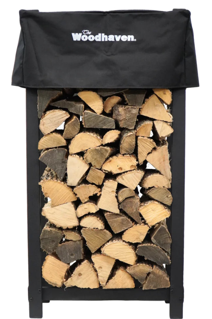 The Woodhaven 4 x 2 Firewood Rack and cover