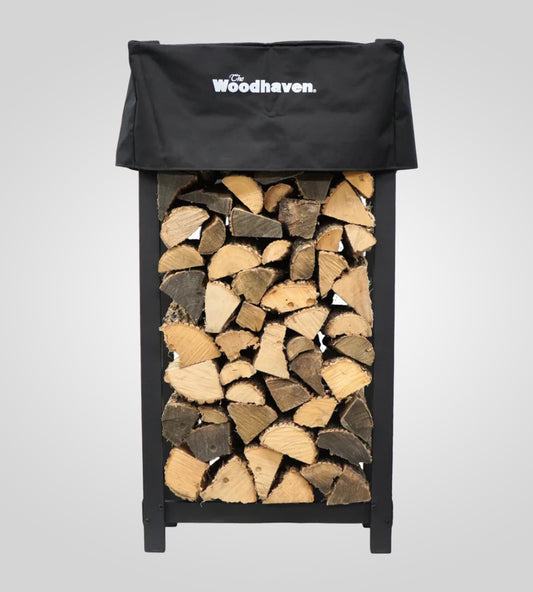 The Woodhaven 4 x 2 Firewood Rack and cover