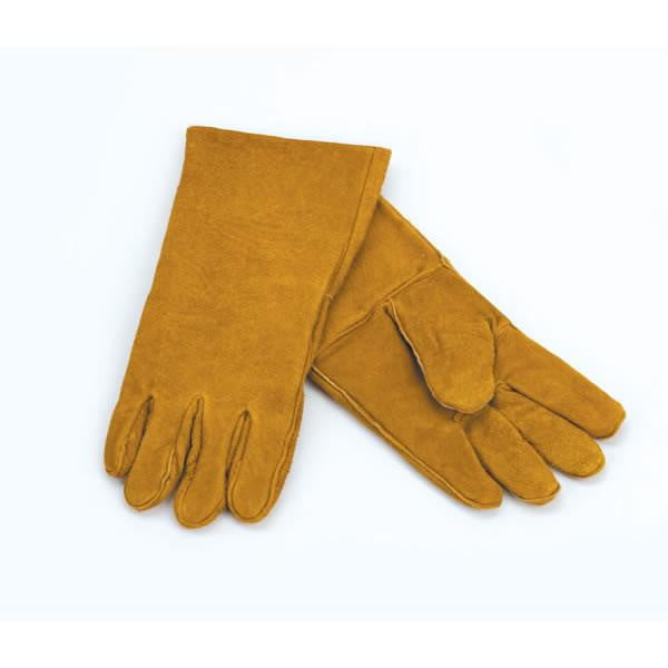 1 Pair Of Woodfield Brown Leather Fireplace Gloves, 13.5"